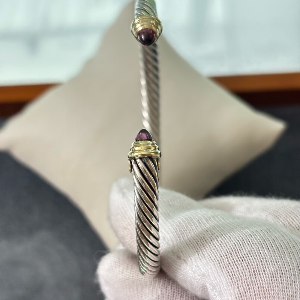 David Yurman 925 & 14k Gold 5mm Cuff with Pink Tourmaline-Medium - Picture 4 of 9